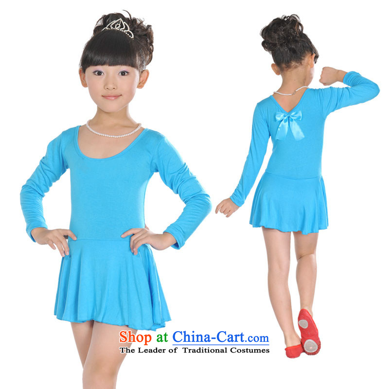 Girls wearing long-sleeved skirt Ballet Dance Performances Latin TZ5108-0071 skirt a long-sleeved blue (bow tie) document) 110 (recommended 90-110),POSCN,,, shopping on the Internet