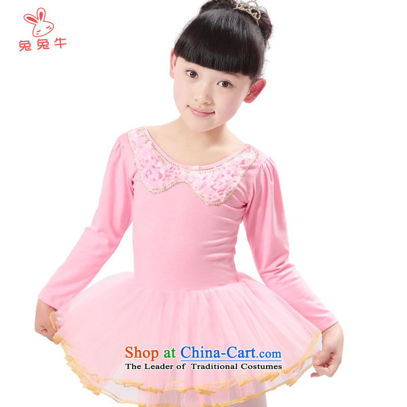 Rabbit and Ngau Chau New, children dance wearing girls exercise clothing early childhood ballet performances dress G12 pink long-sleeved 160