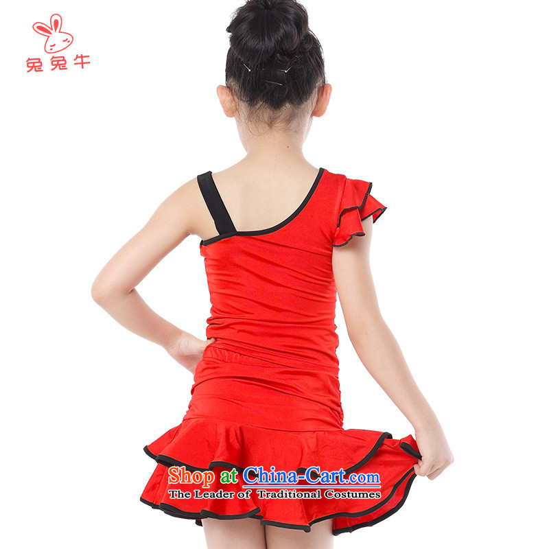 Rabbit and Ngau Chau new types of child-Latin dance wearing girls exercise clothing double fly cuff two kits21 black and red red 150, and the cattle and shopping on the Internet has been pressed.