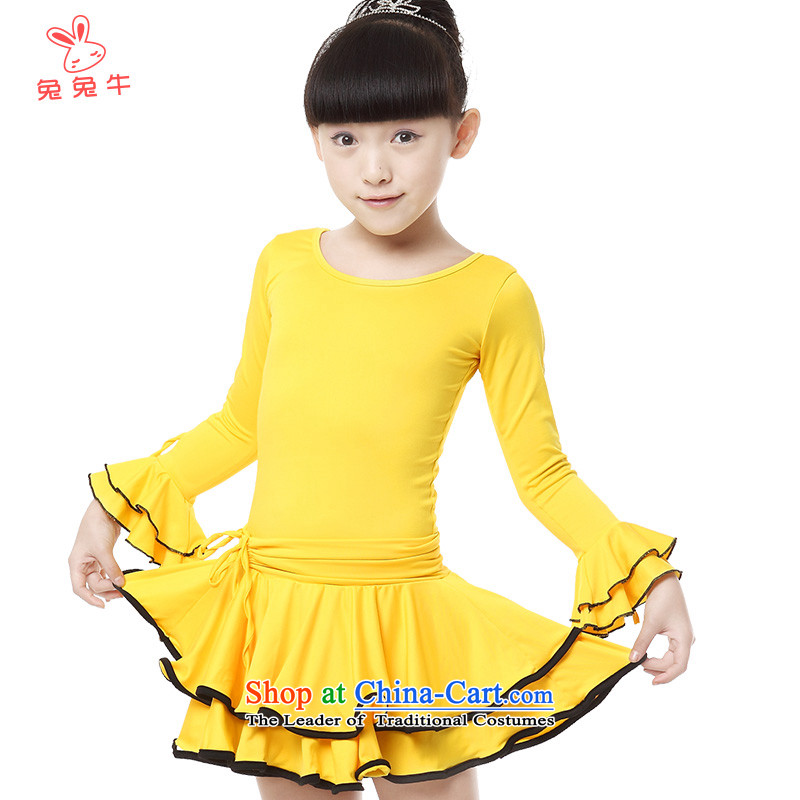 Rabbit and Ngau Chau New) Latin dance wearing girls exercise clothing in long-sleeved horn cuff dance skirt35 and rabbit Cattle Blue 120-130 , , , shopping on the Internet