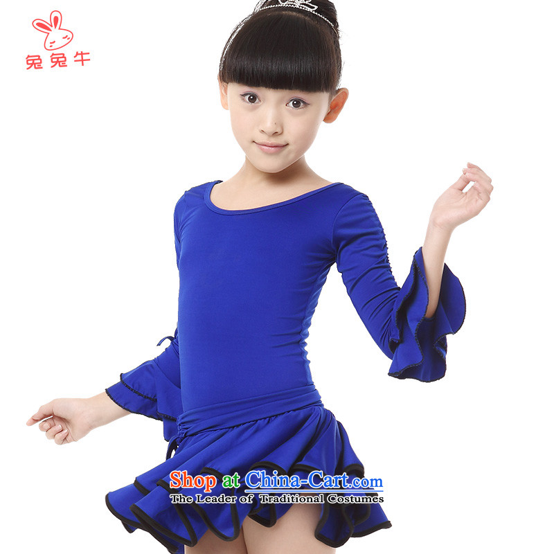 Rabbit and Ngau Chau New) Latin dance wearing girls exercise clothing in long-sleeved horn cuff dance skirt35 and rabbit Cattle Blue 120-130 , , , shopping on the Internet