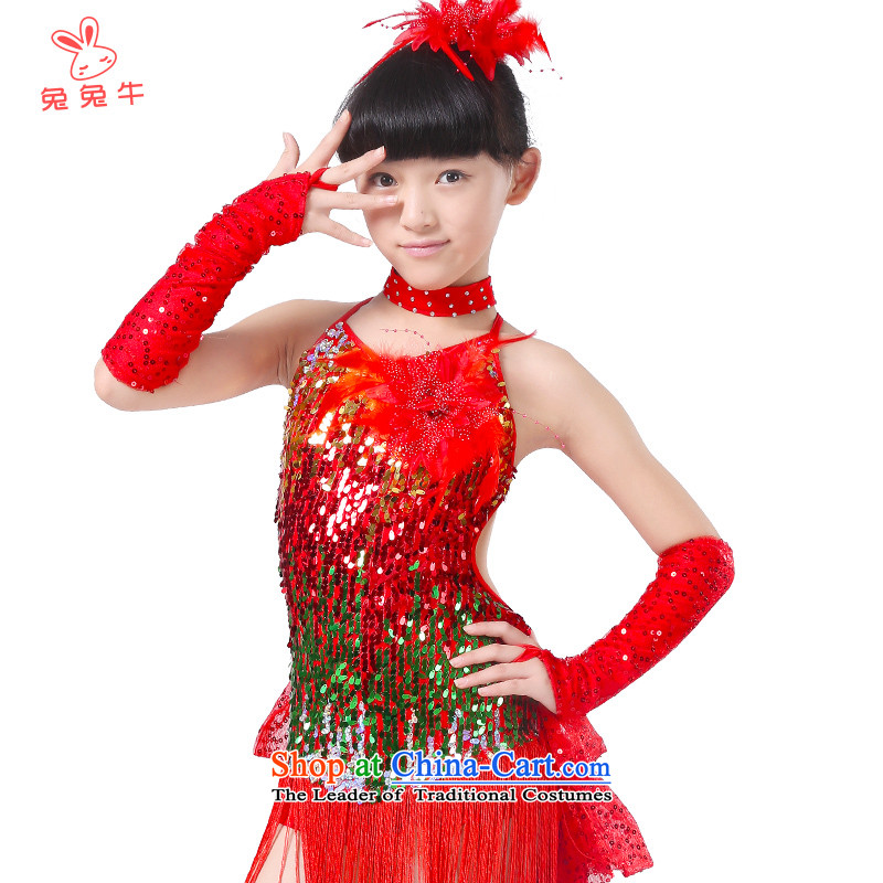 Rabbit and Ngau Chau New_ girls Latin dance wearing Shao Er edging?L09 will come on-chip multilayer sandy petticoats Red?130