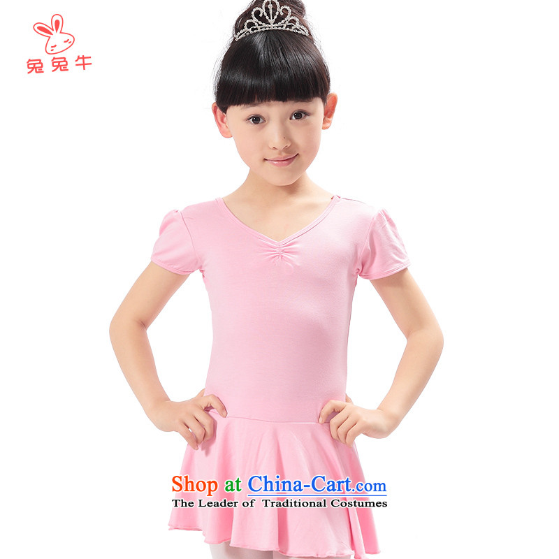 Rabbit and cattle new 2014 children dance exercise clothing short-sleeved clothing girls dancing summer Strap-yi, Kingswood Ginza Phase 2 in Red dance short-sleeved) 160 and cattle and shopping on the Internet has been pressed.
