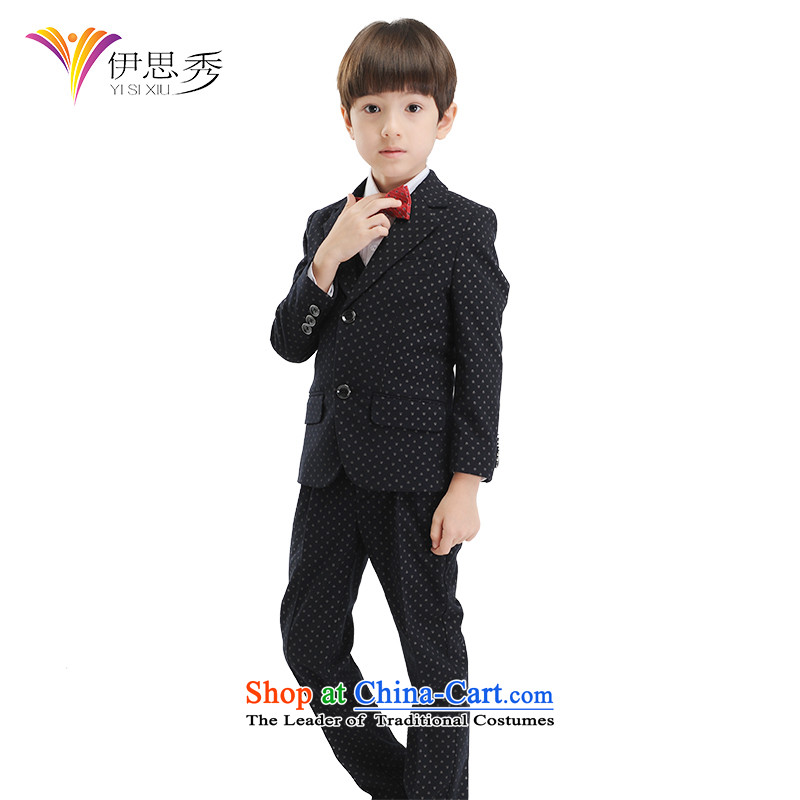 The League of children hideharu suits kit high-end Korean Boy Dress Suit Small Flower Girls dress moderator festive piano black dress crown 5 piece set160