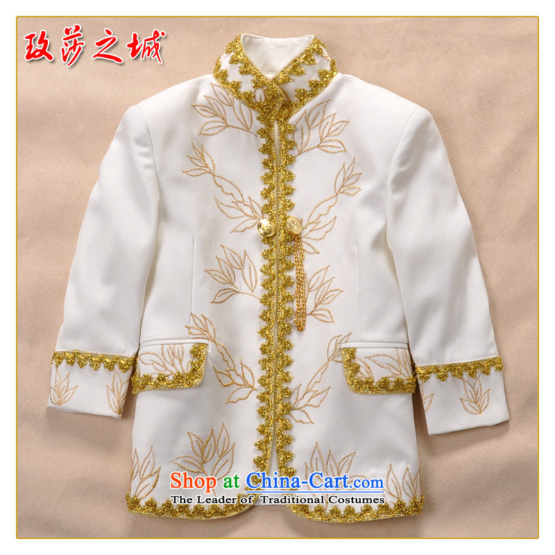 Upscale Male dress flower girl children's clothing students erhu performance package gold embroidery Chinese collar atmosphere of one of the white mylar tailor-made ), the white spot 150 (Windsor town shopping on the Internet has been pressed.