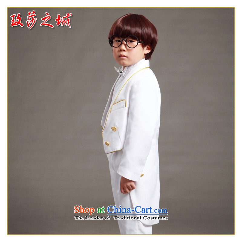 Male Flower Girls wedding frock coat Boys School performances conducted dress piano performances dress kit white frock coat gold golden coat buttoned white spot, the Mona Lisa 150 (City shopping on the Internet has been pressed.
