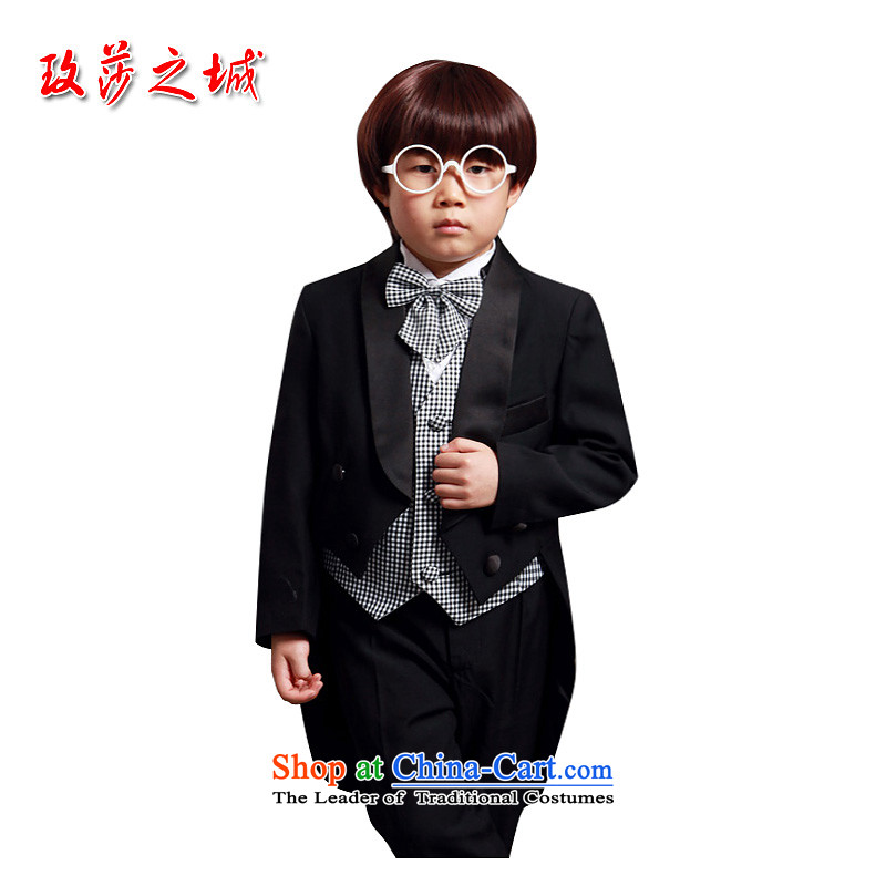 Children piano black frock coat male Flower Girls wedding dress pupils performances dress kit with black and white checkered vest collar tailored black 150, the city of Windsor shopping on the Internet has been pressed.