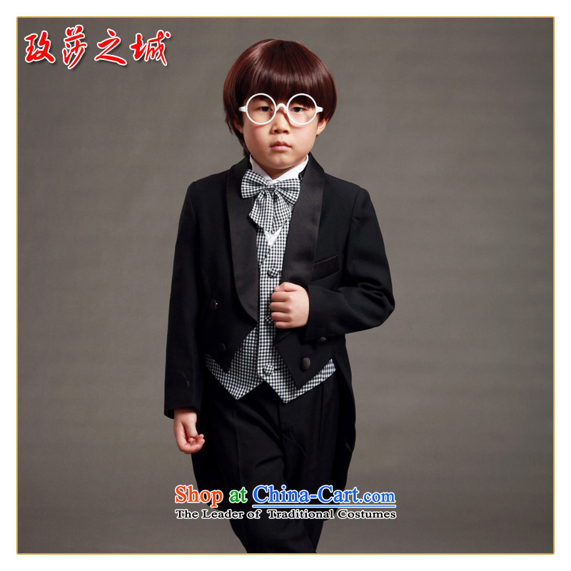 Children piano black frock coat male Flower Girls wedding dress pupils performances dress kit with black and white checkered vest collar tailored black 150, the city of Windsor shopping on the Internet has been pressed.