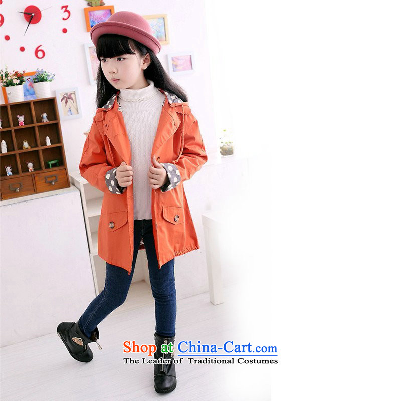 Children's wear girls lint-free thick wild Long Hoodie new Korean children's clothes CUHK child cardigan jacket Orange 160 code