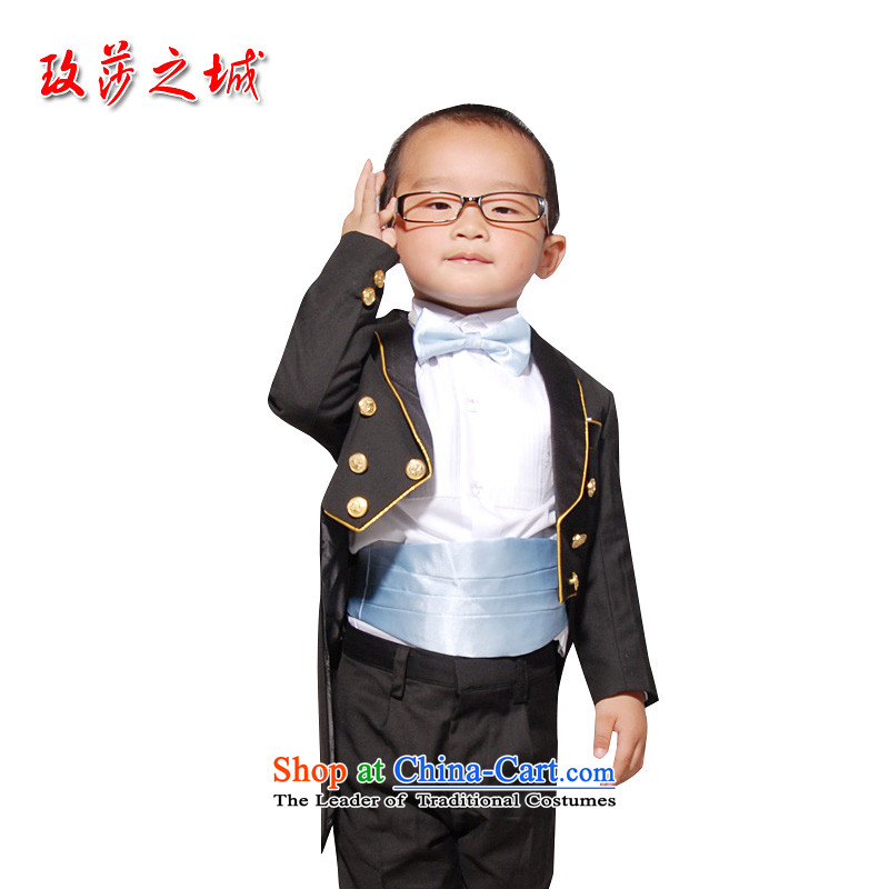 Children frock coat kit male Flower Girls wedding dress black frock coat gold coin side of primary school students under the auspices of piano performance apparel can be made 150 _Black Spot_