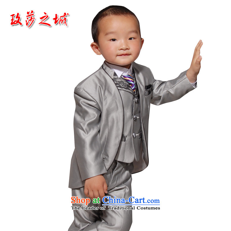 Silver gray dress kit children show clothes Flower Girls dress with a tie square cloths ma without collars no suits for the coin accept tailored gray?140 _Spot_