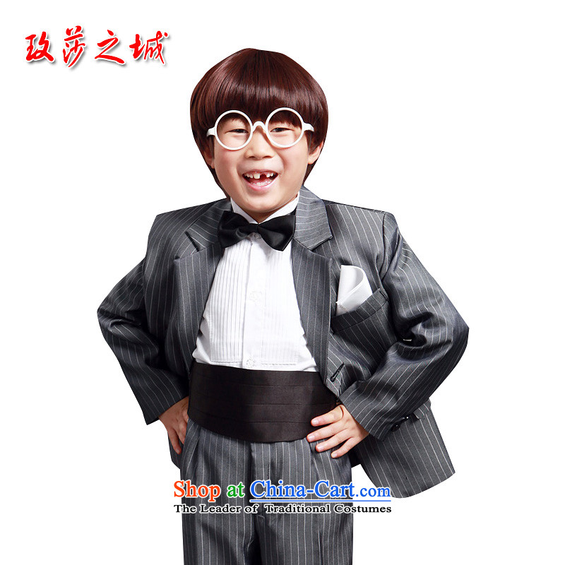 The city of Windsor suite upscale children dress male Flower Girls gray striped suit of clothes trousers auspices costumes and ground black cravat girdles shawl gray?150_2-3 day shipping_
