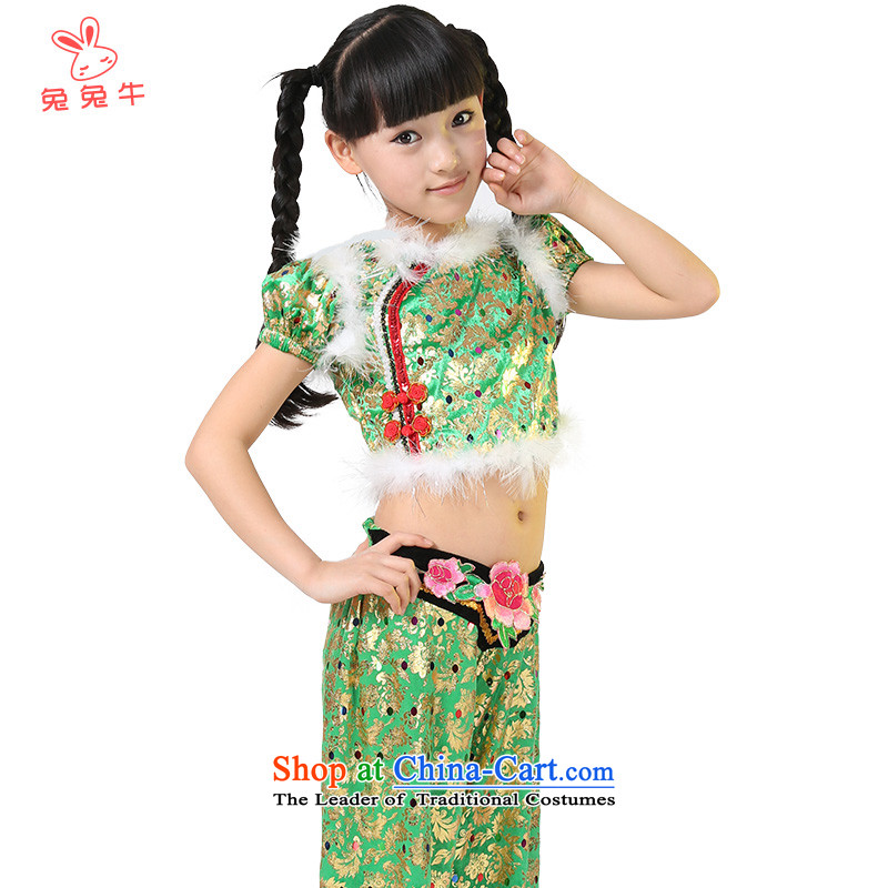 Rabbit and cattle children will the new early childhood yangko dance performances to girls handkerchief dance performances to F37 Green Child 150