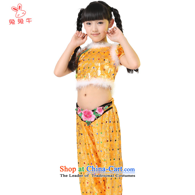 Rabbit and cattle children will the new early childhood yangko dance performances to girls handkerchief dance performances to F37 green children 150, and the cattle and shopping on the Internet has been pressed.