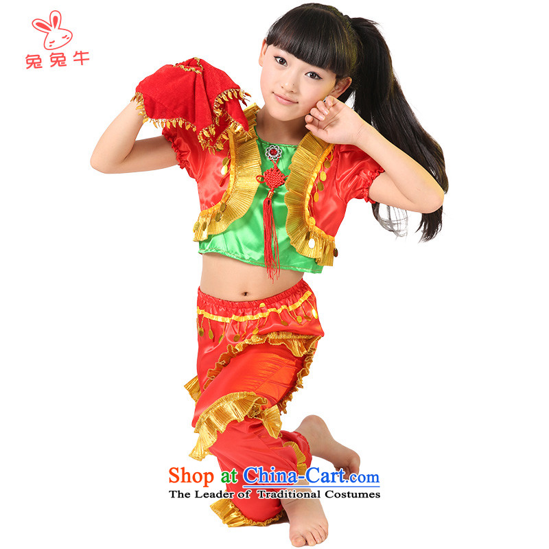 Rabbit and cattle children dance folk dance will dress girls costumes and early childhood stage costumes?F39?Red?140