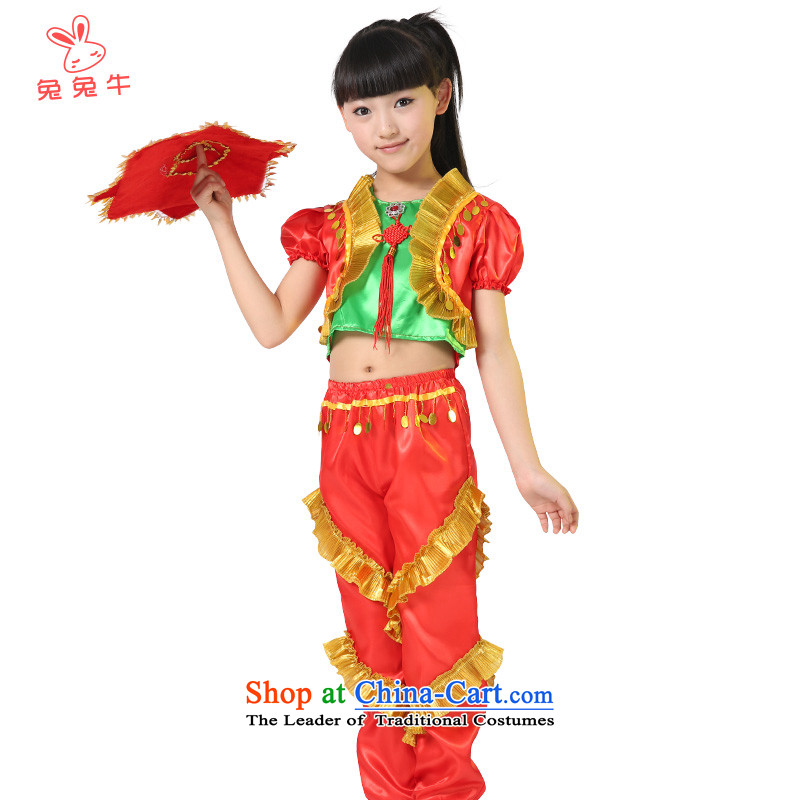 Rabbit and cattle children dance folk dance will dress girls costumes and early childhood stage costumes F39  and cattle and 140 red , , , shopping on the Internet