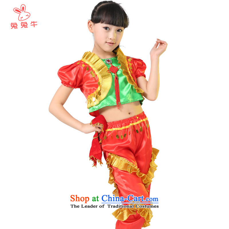 Rabbit and cattle children dance folk dance will dress girls costumes and early childhood stage costumes F39  and cattle and 140 red , , , shopping on the Internet
