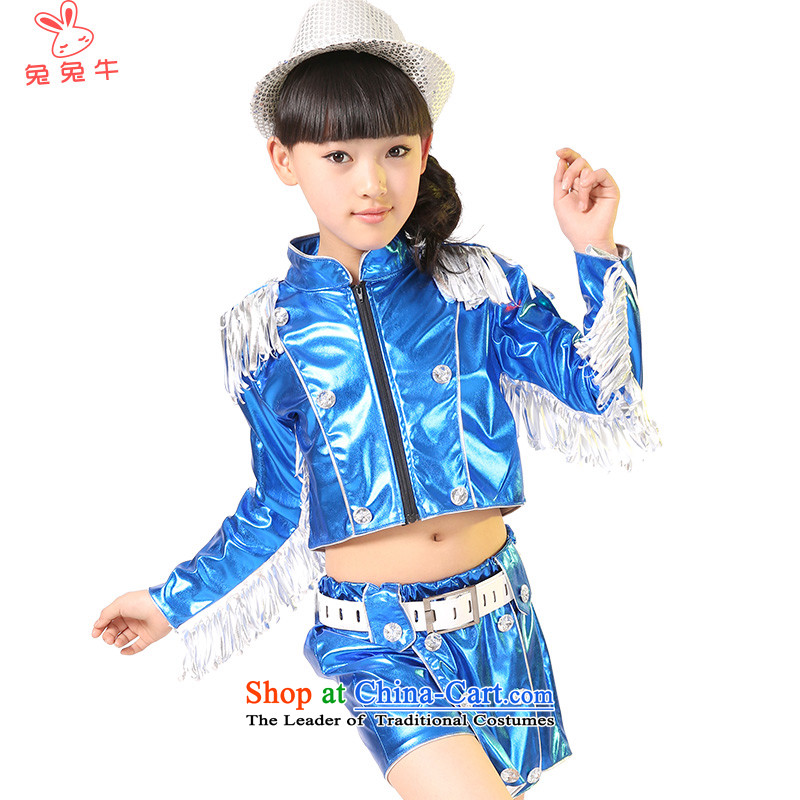 Rabbit and cattle children will boy jazz dance costumes girls the same population cuffs Red Leather Show Services F26 Blue 130