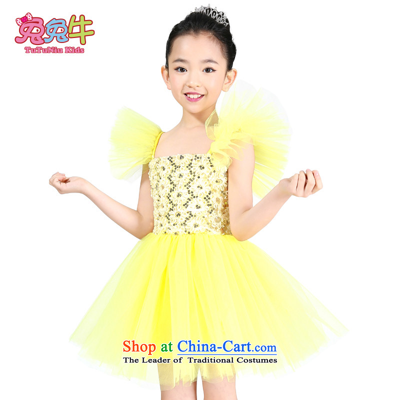 Rabbit and cattle 2014 children will show apparel children costumes princess skirt girls will serve children's entertainment Q48 Yellow 150cm