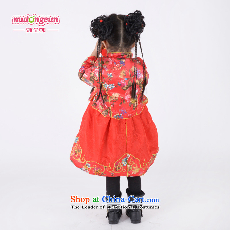 The staff of the estate children bathing in the new year with Tang Dynasty Package winter girls cheongsam dress suit Chinese autumn and winter thick two kits will visit cotton coat large red 110cm, bathing in the estate has been pressed by warmly shopping