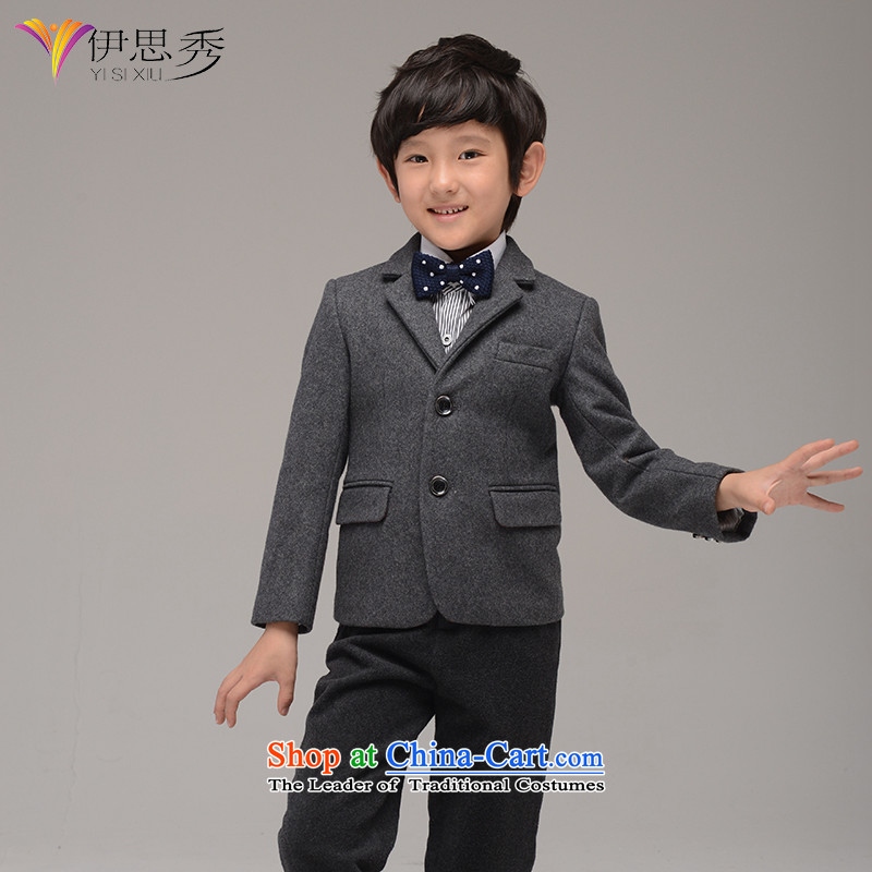 Miss Cyd autumn and winter league of boys casual jacket children dress woolen? thick suits boys jacket L006 gray 5-piece set 150