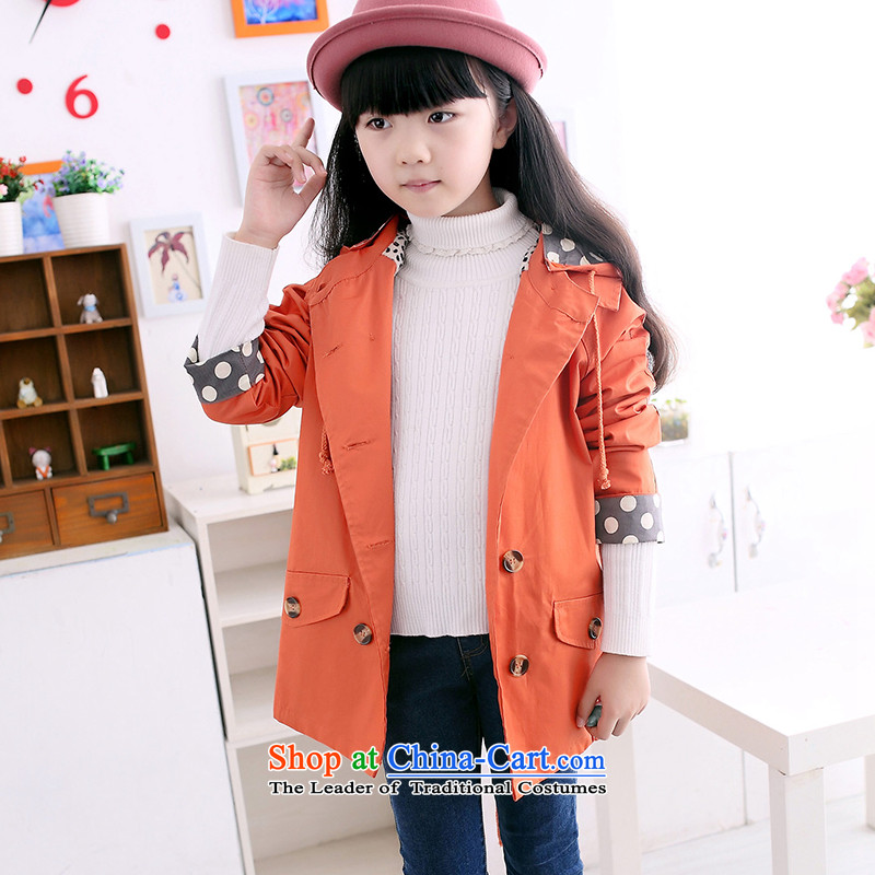 The girl child cotton hundreds of new Korean version 2015 children's wear clothing CUHK girls over the child, Windbreaker Cardigan Jacket Orange 160