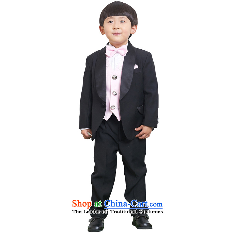 Adjustable leather case package Flower Girls theatrical performances clothing classic small black suit kit black 140cm