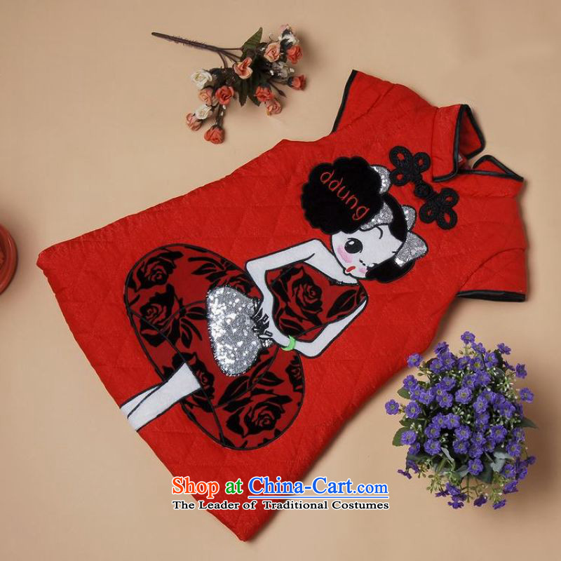 158 Jing children qipao winter clothing girls Tang Dynasty Dress Shirt thoroughly new year birthday services serving the skirt red 120cm tall
