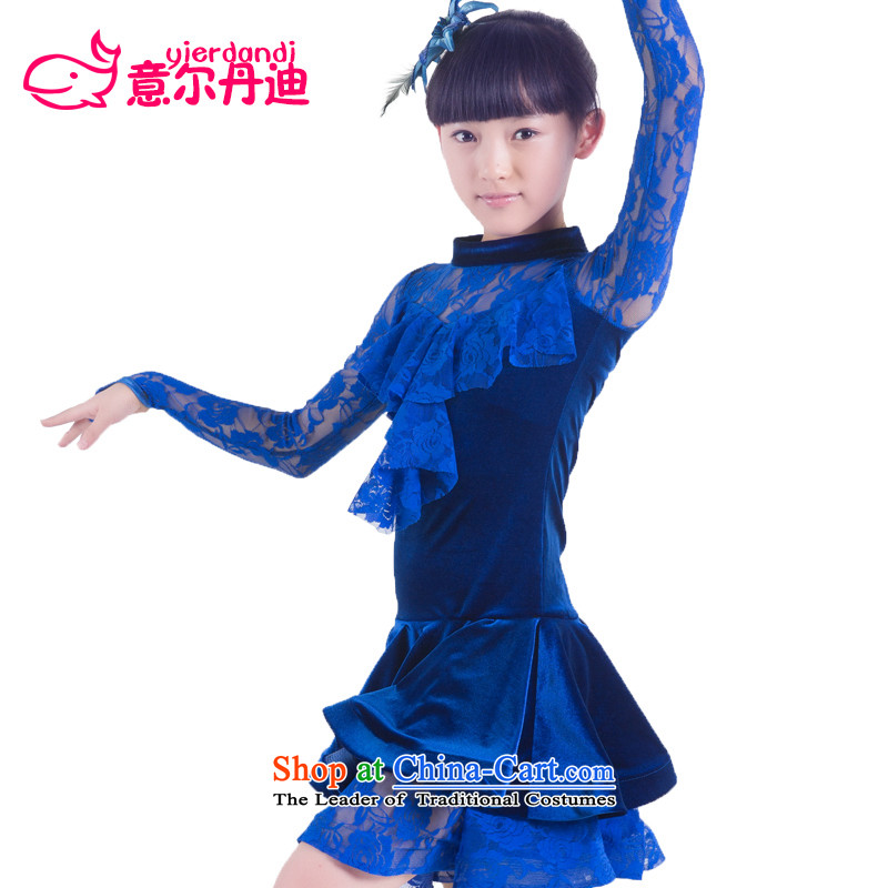 Children Latin dance wearing long-sleeved autumn and winter lace Latin dance show services for children with the skirt exercise clothing dance competitions services to 160, blue (yierdandi Dundee) , , , shopping on the Internet
