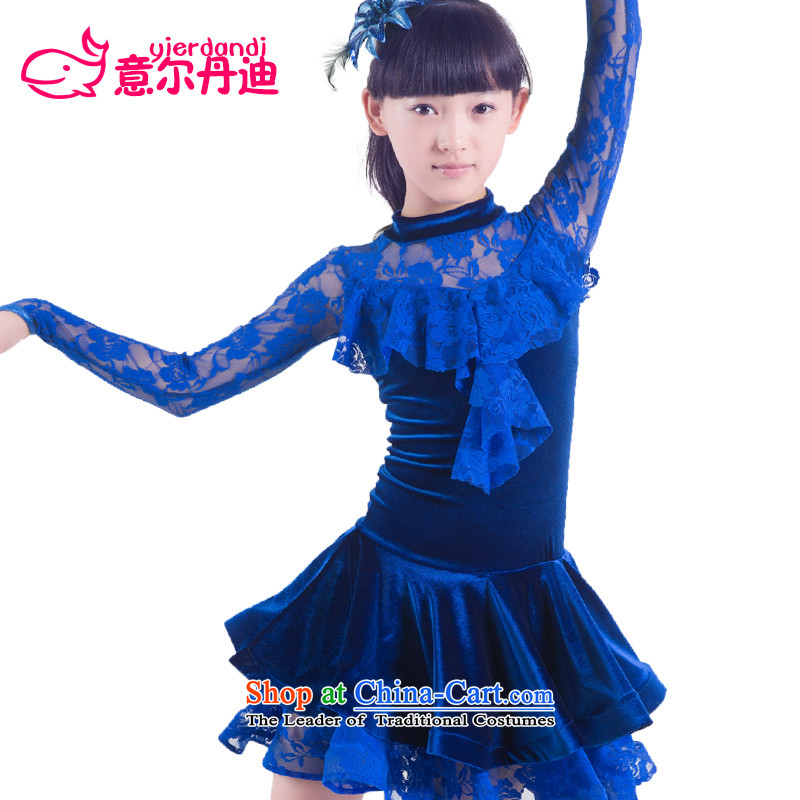 Children Latin dance wearing long-sleeved autumn and winter lace Latin dance show services for children with the skirt exercise clothing dance competitions services to 160, blue (yierdandi Dundee) , , , shopping on the Internet