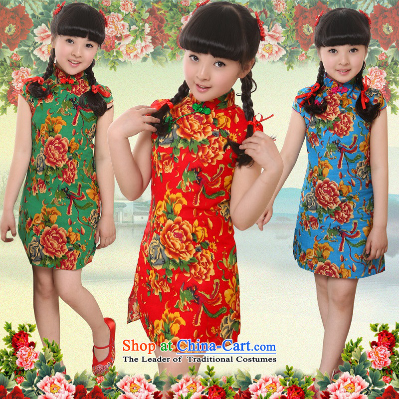 Beautiful dolls Soo children by 2015 girls qipao summer new cotton linen dresses Tang Dynasty Show 137F skirt Green 150, beautiful doll-soo (liangliwawaxiu) , , , shopping on the Internet
