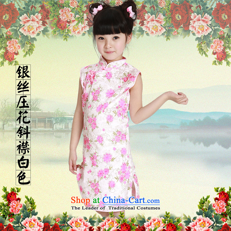 Beautiful dolls Soo children by 2015 girls qipao summer new stretch days silk and cotton Tang Dynasty Show dress A skirt silver embossing ramp up pink 140 beautiful doll-soo (liangliwawaxiu) , , , shopping on the Internet