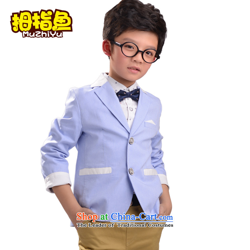 Thumb spring fish new boy children Korean small business suits small suit coats child services show large flower girls serving skyblue 120-130 thumb fish.... shopping on the Internet