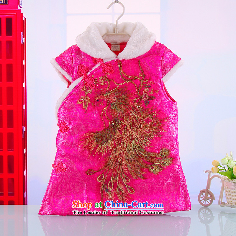 The girl child warm winter thick lapel satin Silk Cheongsam Tang dynasty female babies New Year holiday qipao _ 53960 pink 120