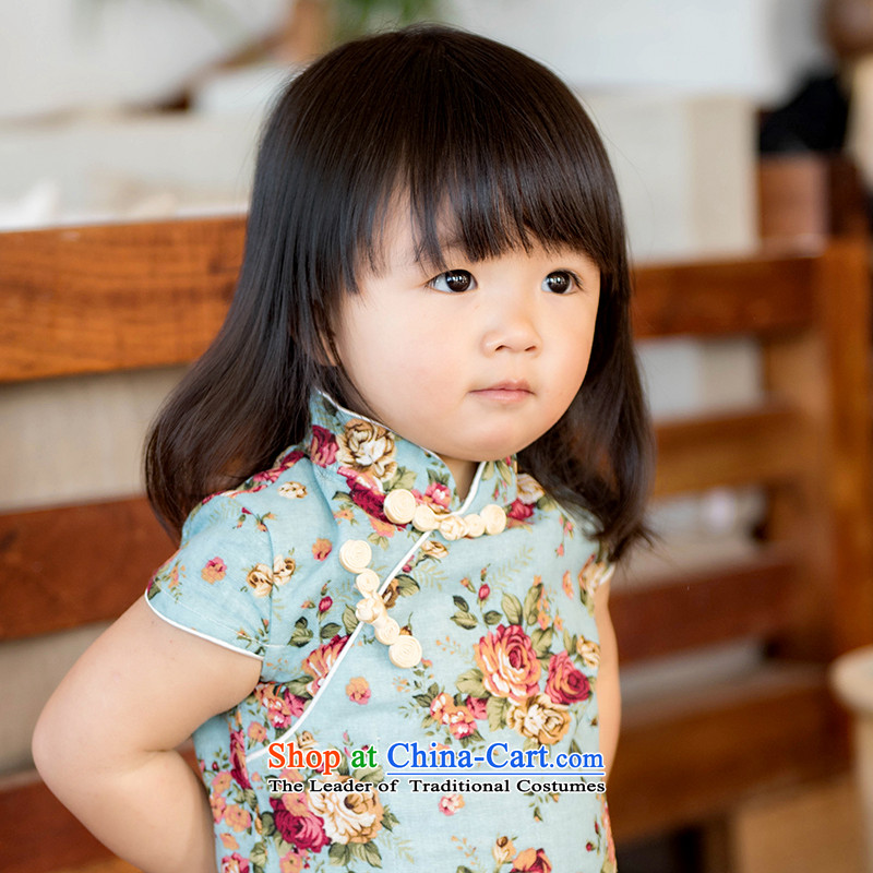 Child Lok Wei spring and summer new child qipao Tang dynasty girls short-sleeved dresses arts fan cotton linen dress suits your baby Chinese Antique 120 girls Lok Wei (tonglehui) , , , shopping on the Internet