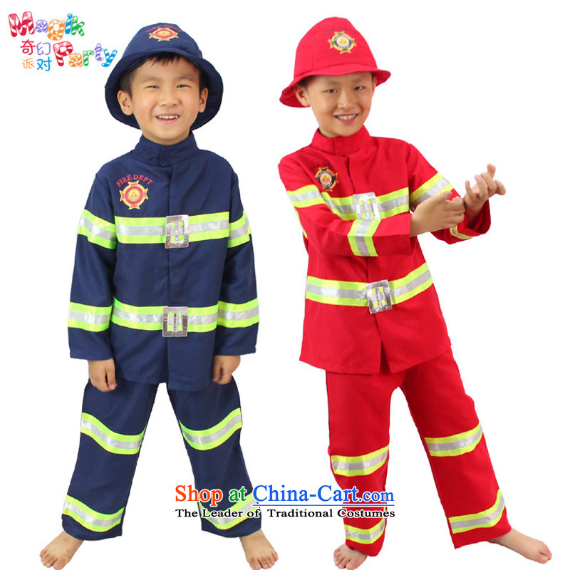 Fantasy Party festival costumes boys birthday gift for the kindergarten the boy costumes performed the role play small Firemen wearing blue?120cm_5-6 code_