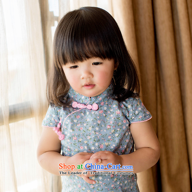 Child Lok Wei spring and summer, children Tang dynasty qipao girls short-sleeved dresses pure cotton saika China wind skirt suits your baby retro?120