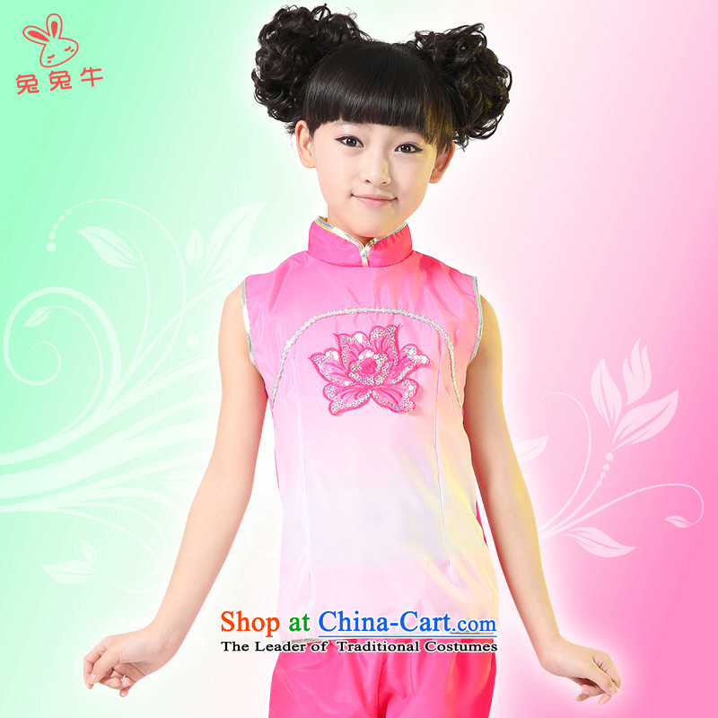 Rabbit and cattle children dance folk dance will dress girls costumes and early childhood stage costumes Red 140