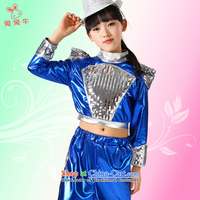 New Year's children jazz dance performances to girls jazz dance costumes street children dance wearing boy will long-sleeved blue with both men and women) and 140 cattle and shopping on the Internet has been pressed.