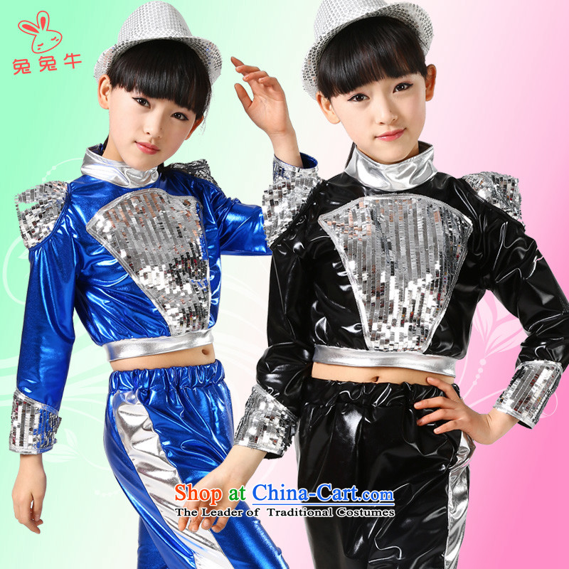 New Year's children jazz dance performances to girls jazz dance costumes street children dance wearing boy will long-sleeved blue with both men and women) and 140 cattle and shopping on the Internet has been pressed.