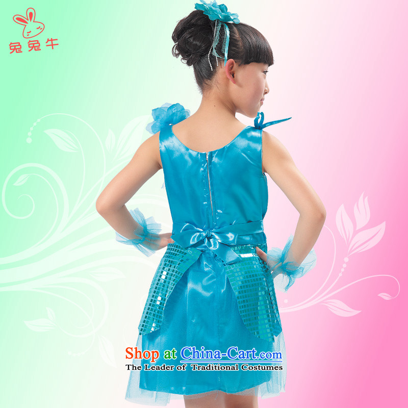 Rabbit and cattle children dance skirt girls Latin dance show services to Head Ornaments jewelry dresses dance performances and rabbit 160 blue dress n , , , shopping on the Internet