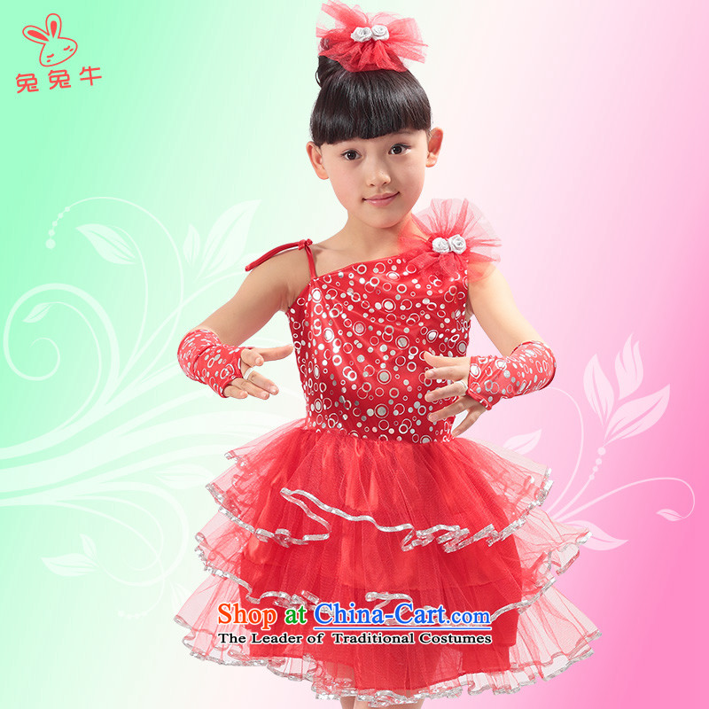 Rabbit and cow costumes girl children dance skirt with ornaments performances of early childhood services Latin peoples modern dress in red and the Rabbit cattle has been pressed 120 shopping on the Internet