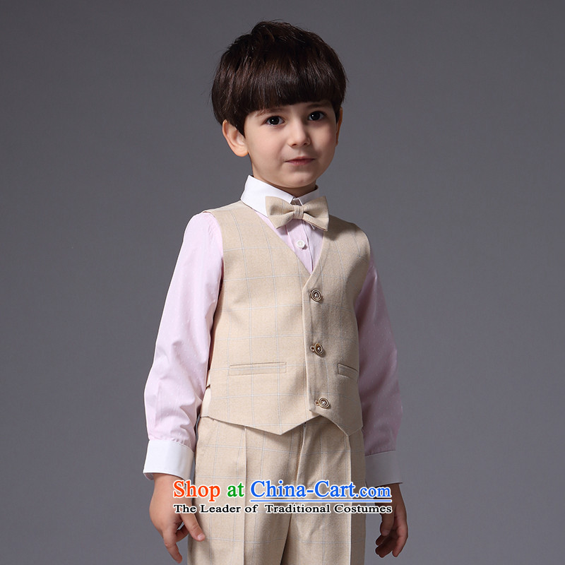 Eyas of spring and summer 2015 Korean children dress suit boy Flower Girls dress Kit Flower Girls suit wedding celebrate Children's Day costumes show services apricot color grid Four piece set (no shirt) 110,EYAS,,, shopping on the Internet