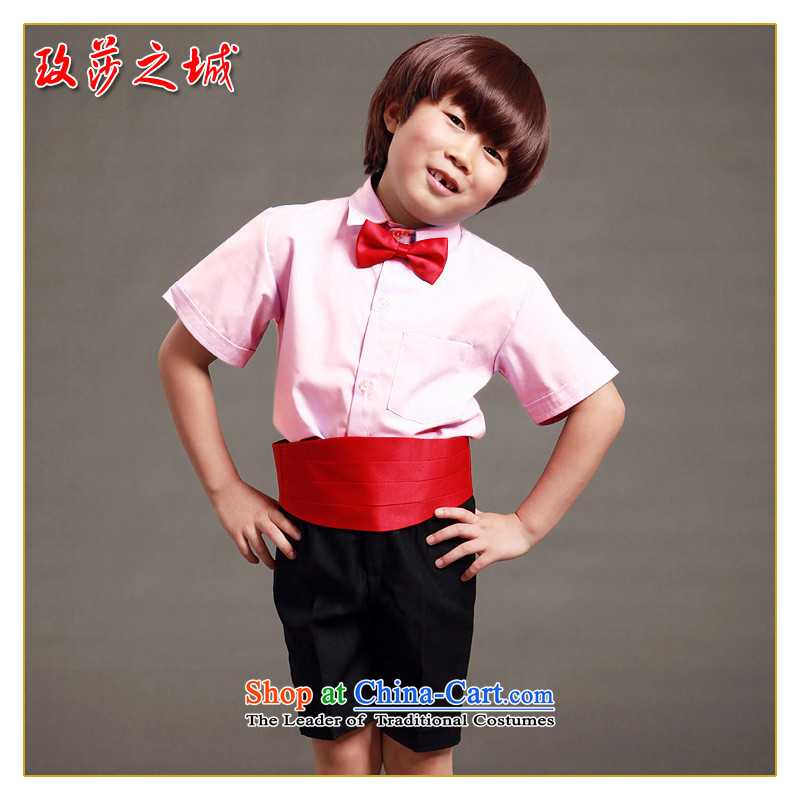 The boy summer performances dress Kit Flower Girls in trousers shorts summer black trousers, white ground blue short-sleeved shirt pink with girdles collar pink shirt + short-sleeved black trousers. + girdles tie), the Mona Lisa 150 (spot of city shopping