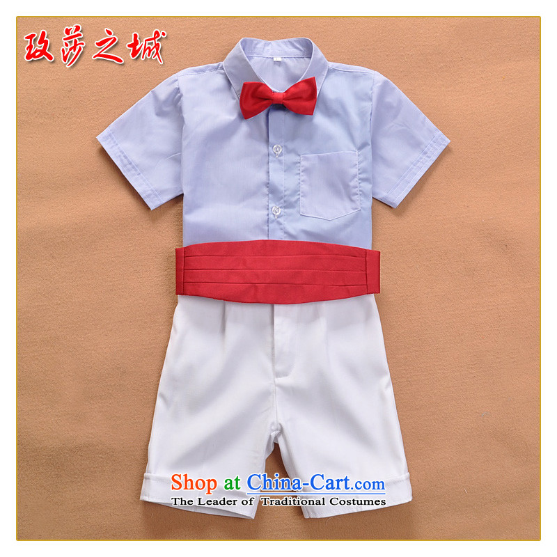 The boy summer performances dress Kit Flower Girls in trousers shorts summer white trousers, white ground blue short-sleeved shirt pink with girdles collar and white short-sleeved shirt + white trousers. 140 (SPOT), the city of Windsor shopping on the Int