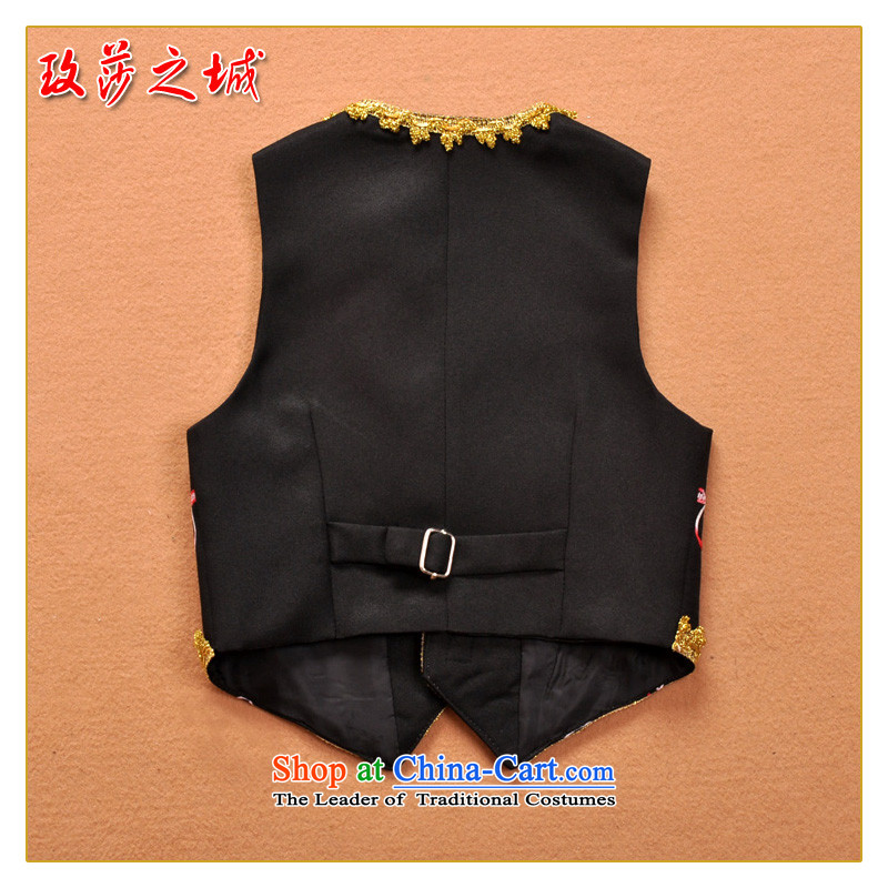 The boy, a black color embroidery on China wind package gold edge stereo embroidery peony children, by flower girls and a black vest, black in the city of Windsor shopping on the Internet has been pressed.