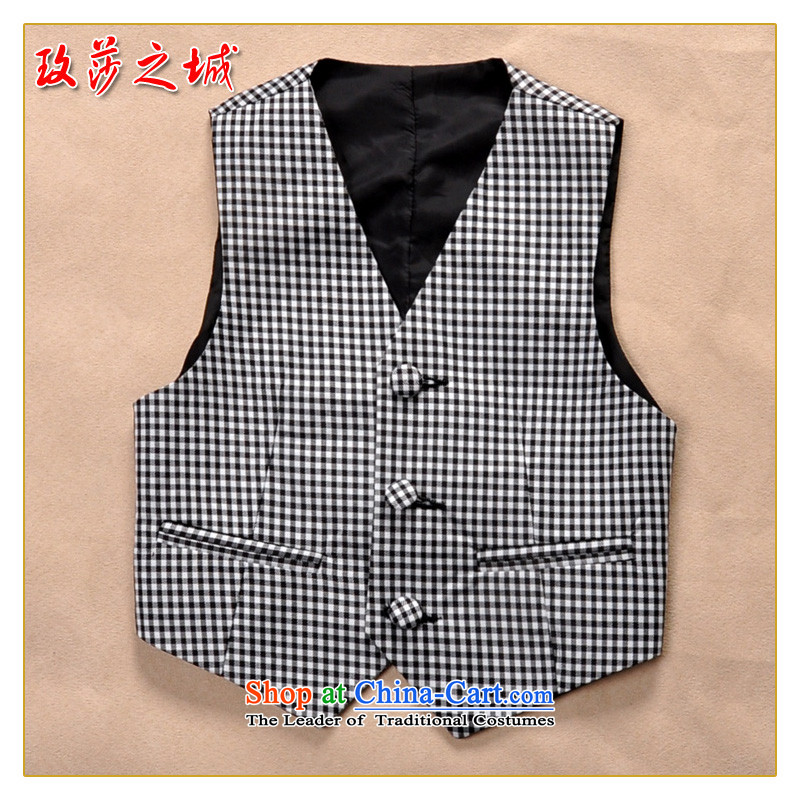 Boys show competition, a black and white checkered flower girls under the auspices of primary school students at performances vest shoulder children with black and white vest dress, in the sense of the grid city shopping on the Internet has been pressed.