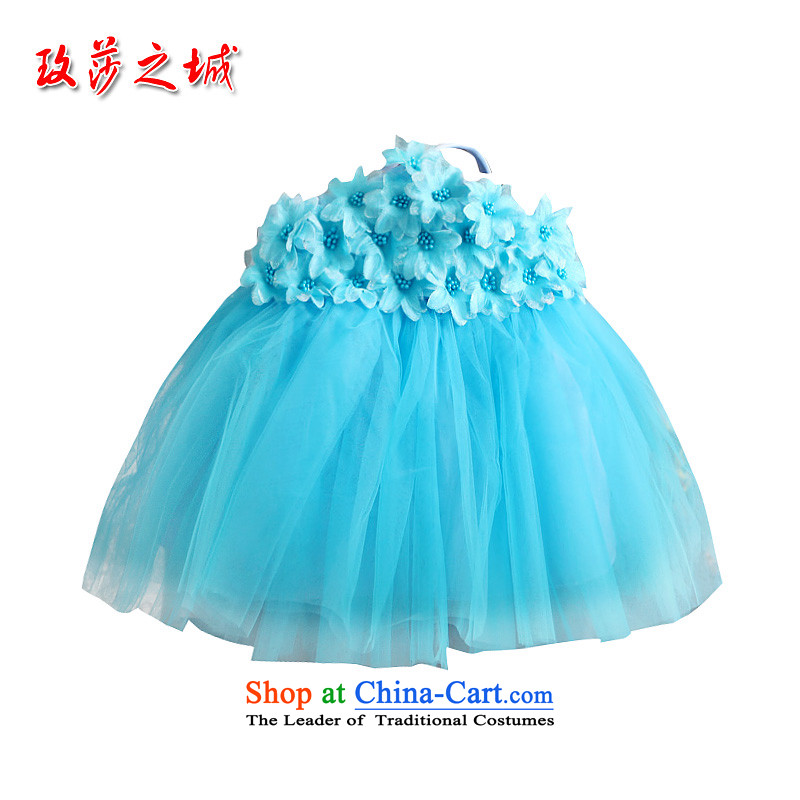 The princess skirt no shoulders witty design students 61 Festival, serving girls dress female Flower Girls skirt white purple Blue Blue 140
