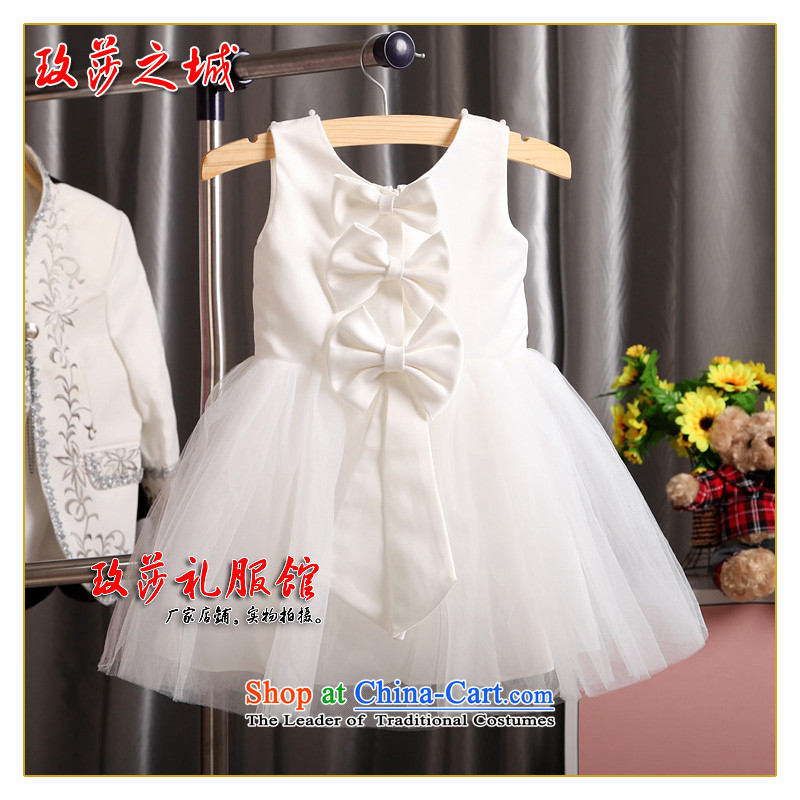 White Princess skirt flower girl female wedding dress, the Bangwei performances clothes White Satin Poster material combination gauze back 3 Bow Tie Design White 140 Elizabeth City has been pressed in the Online Shopping