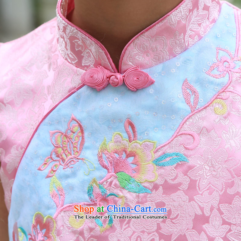 I should be grateful if you would have the girl children's wear Wang small summer girl children's wear dresses brocade coverlets D5201B39Y cheongsam pink 140/136-145cm/, Wang small lotus , , , shopping on the Internet